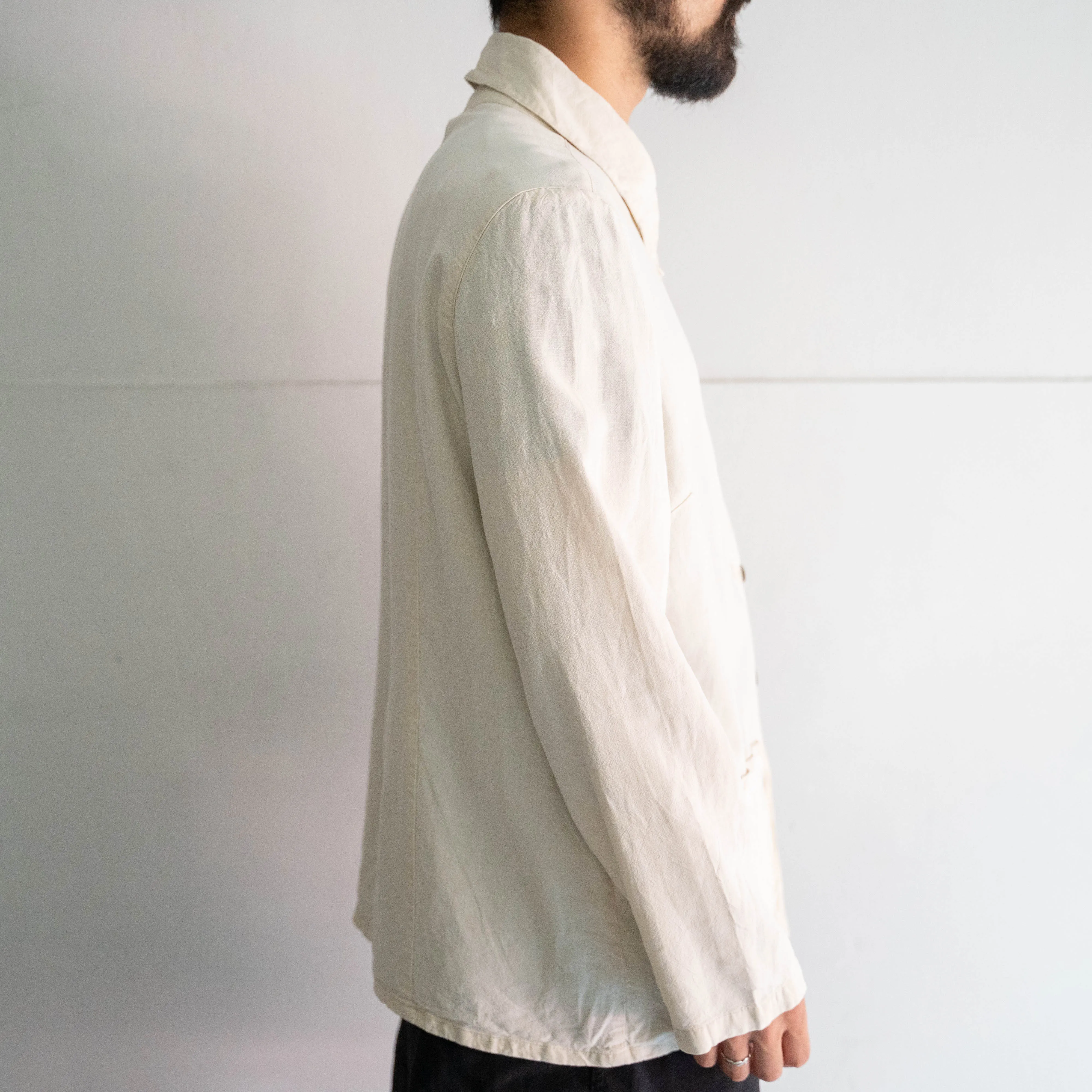2000s Europa écru color all linen shirt jacket