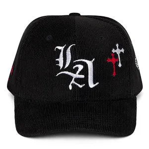 Black LA Cross Design Corduroy Dad Cap