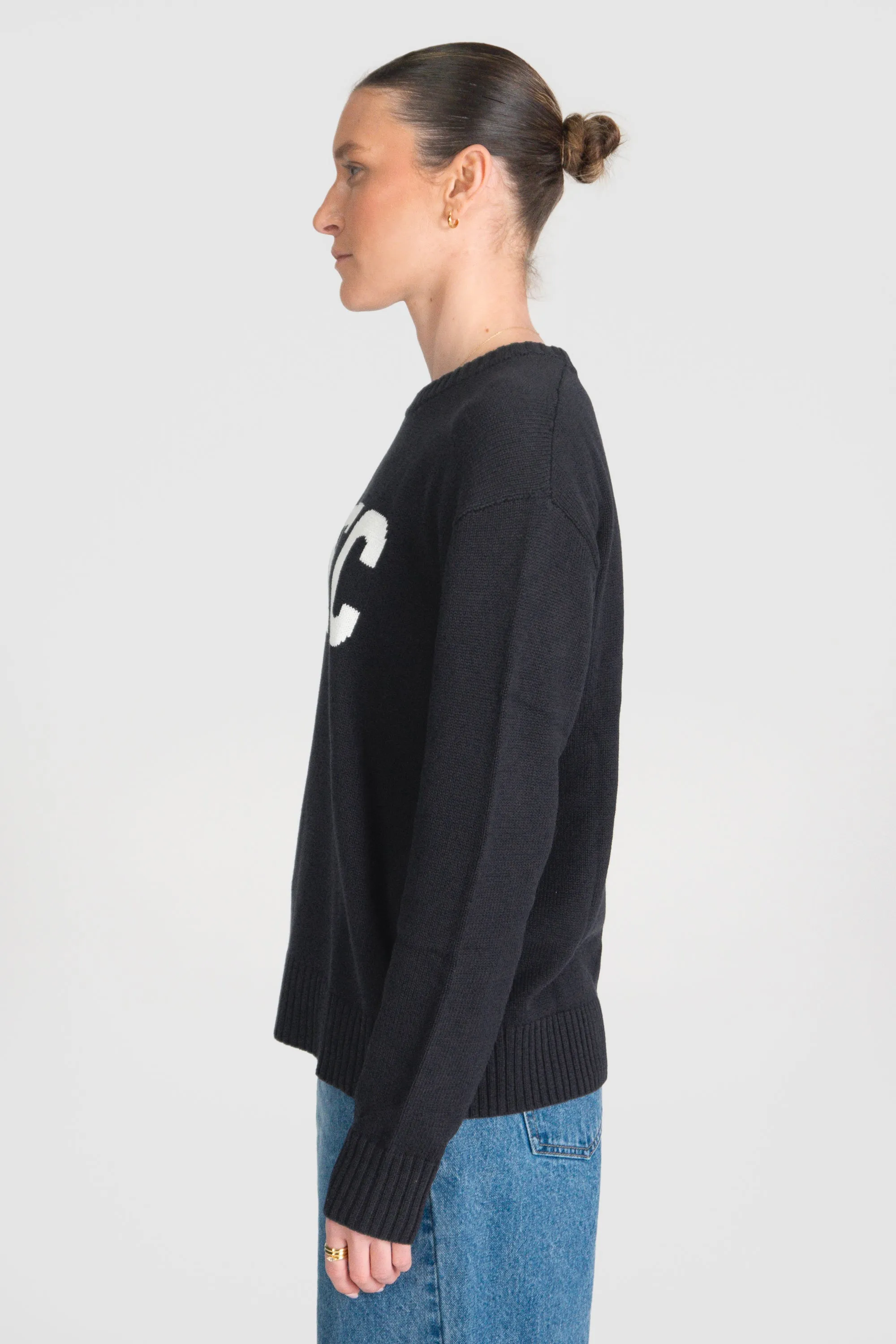 Original Logo Knit Crew Washed Black