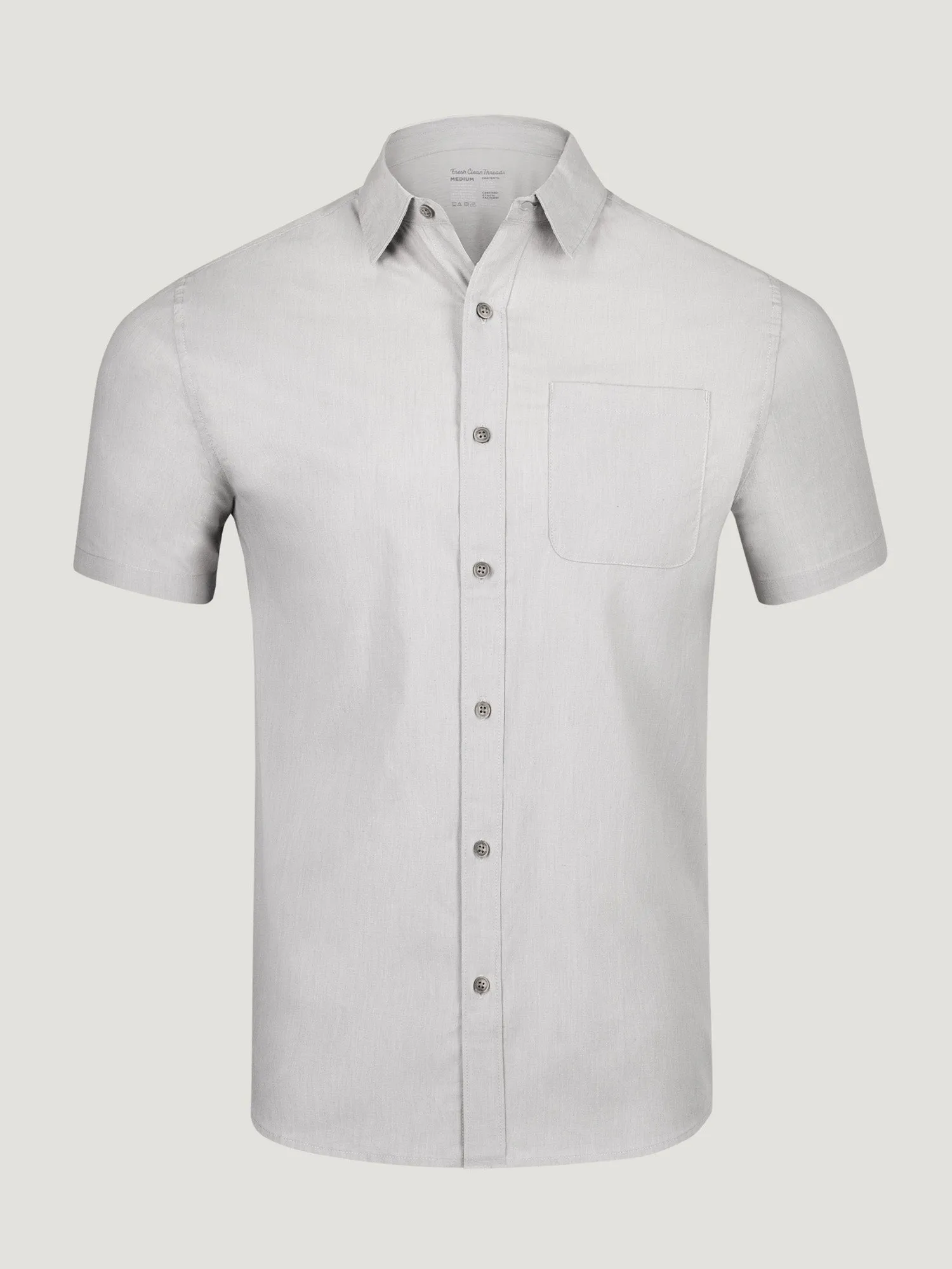 Vintage Grey Short Sleeve Stretch Button Up